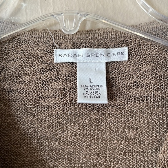 Sarah Spencer Open Cardigan ruffled front edge long sleeves tan size Large - Picture 6 of 12